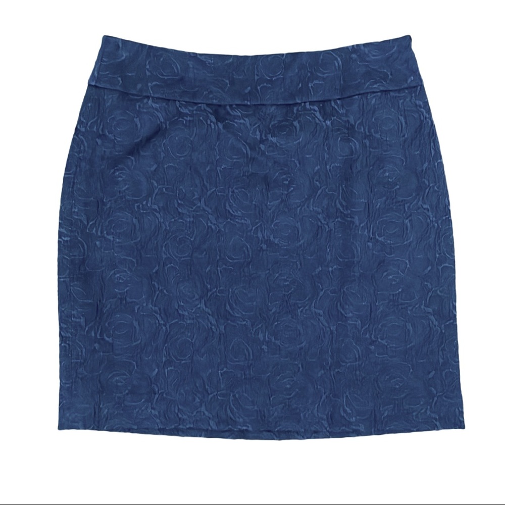 Ann Taylor Navy Blue Textured Floral Rose Pattern Mini Skirt